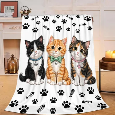 Three Cute Cats Blanket: Three Feline Friends with Collars and Paws