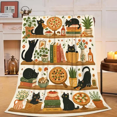 Cats Pizza and Books Blanket: A Cozy Shelf of Feline Foodies