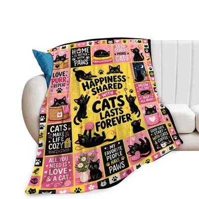 Happiness Shared with Cats Blanket: A Celebration of Black Feline Love