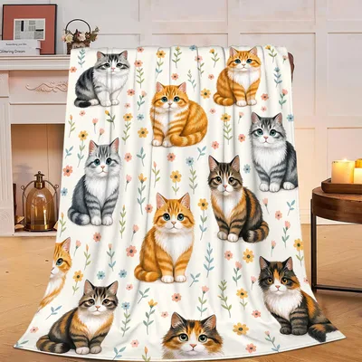 Cats and Flowers Pattern Blanket No. 2 – Cats