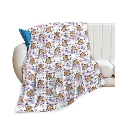 Cats Among Purple Flowers Blanket: A Floral Feline Design
