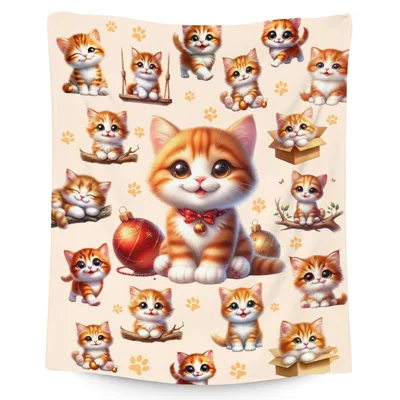 Cute Kittens Pattern Blanket featuring ginger tabby cats playing