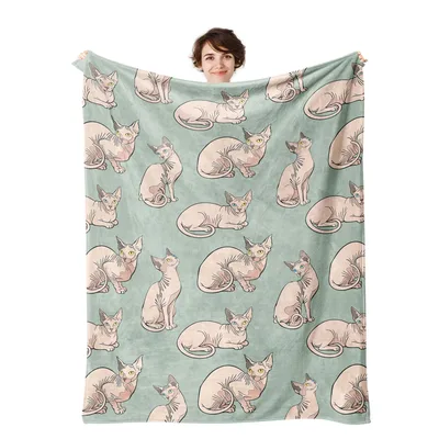Sphynx Cats Pattern Blanket: Hairless Cat Art for Lovers