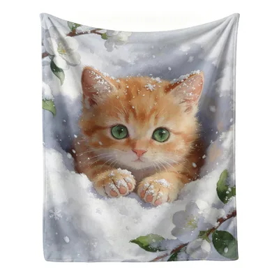 Orange Kitten in Snow Blanket featuring a ginger cat