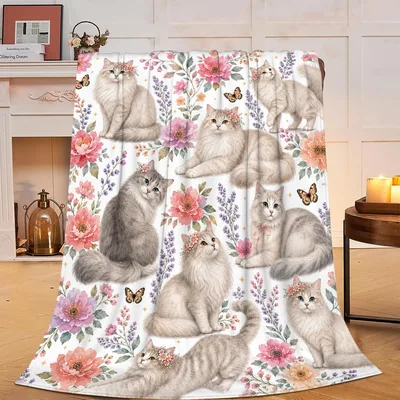 Fluffy Cats and Flowers Blanket: A Whimsical Feline Garden Design