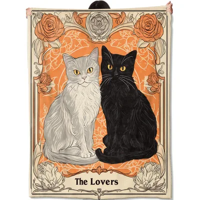 Tarot Cat Lovers Blanket: The Lovers Art Design