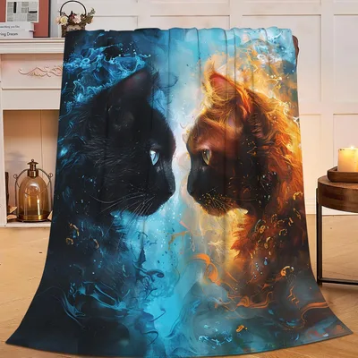 Black and Orange Cats Blanket: Ethereal Feline Art Design