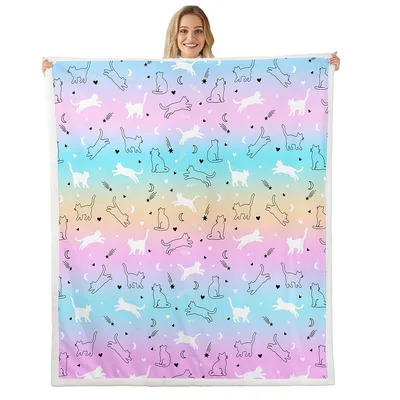 Cats on Rainbow Gradient Blanket: Whimsical Cats and Celestial Print