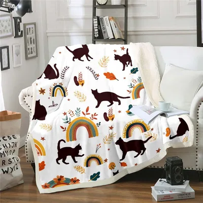 Black Cats Rainbows Autumn Blanket for Cat Lovers and Fall Fans