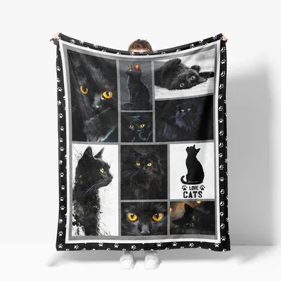 Black Cats Collage Design Blanket for Feline Enthusiasts
