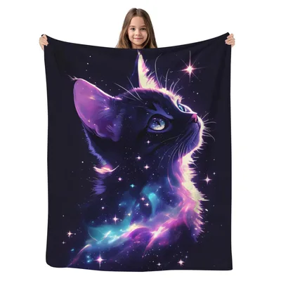 Galaxy Cat with Sparkle Blanket: Cosmic Feline Art for Space Lovers