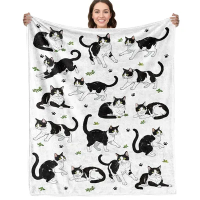 Black and White Cats Blanket: Tuxedo Cat Pattern Throw