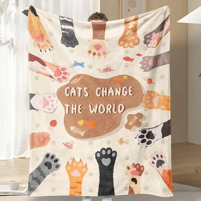 Cats Change the World Blanket: Paw Prints Design for Feline Fans