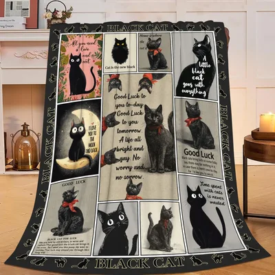 Black Cat Quotes Collage Blanket for Feline Lovers