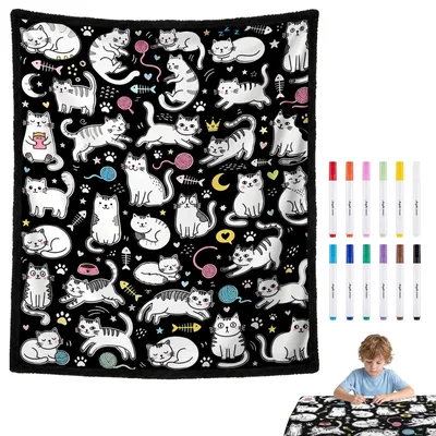 Cats Doodle Art Pattern Blanket