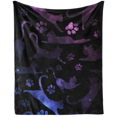 Galaxy Cat Paw Print Blanket: Cosmic Feline Silhouettes