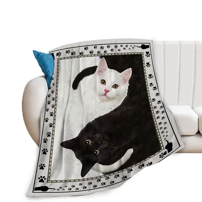 Black and White Cats Design Blanket: Tuxedo and White Feline Art