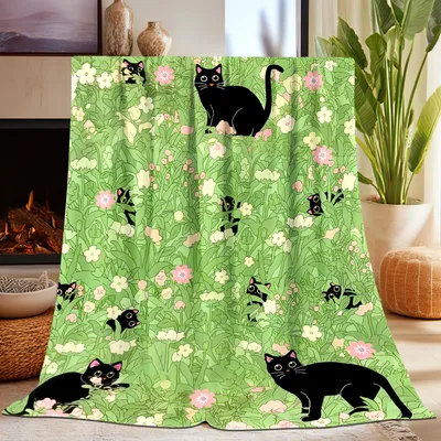Black Cats Among Daisies Blanket: Playful Feline Floral Design