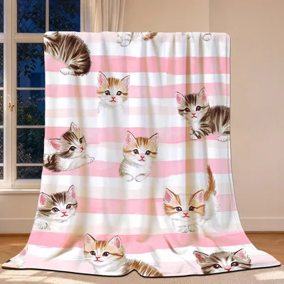 Pink Striped Cats Pattern Blanket: Adorable Kitten Art for Cozy Days