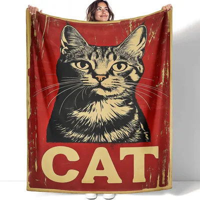 Vintage Cat Poster Blanket: Bold Feline Art for Your Home