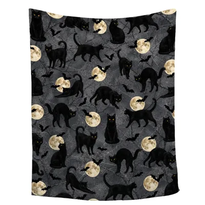 Black Cats and Moon Blanket: Spooky Feline Pattern