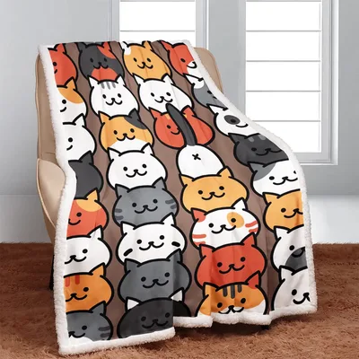 Cartoon Cats Pattern Blanket No. 2 for Feline Enthusiasts