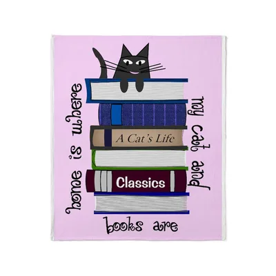 Home Is Where My Cat Blanket: A Feline Bookworm Design