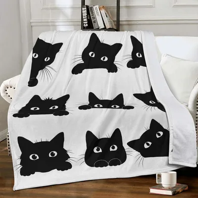 Black Cats Peeking Pattern Blanket No. 2