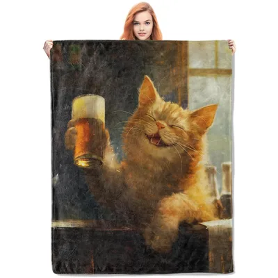 Cat Toasting Beer Painting Blanket for Feline Fans