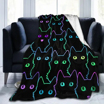 Neon Cat Silhouettes Blanket: Glowing Feline Art for Your Sofa