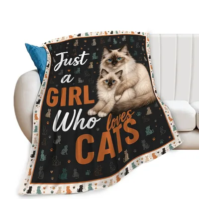 Just A Girl Blanket Featuring Ragdoll Cats and Bold Typography