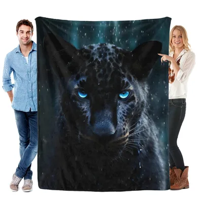 Black Panther with Blue Blanket: Wild Animal Fleece Throw