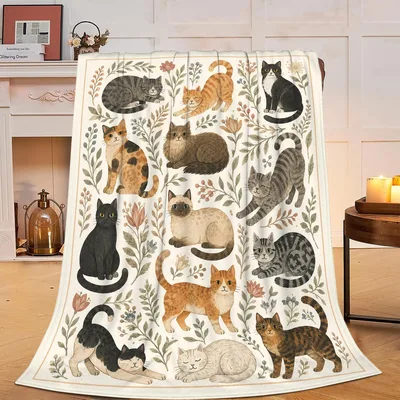 Floral Cat Pattern Blanket: A Vintage Garden of Feline Friends