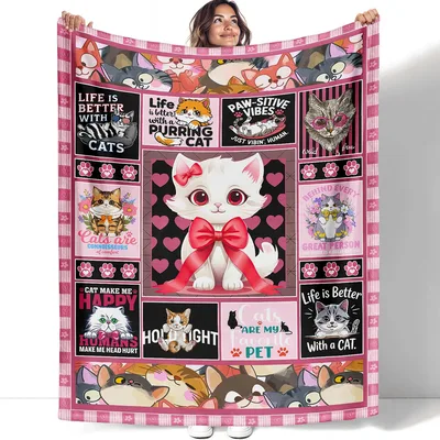 Cute Kitten Quotes Collage Blanket for Cat Lovers
