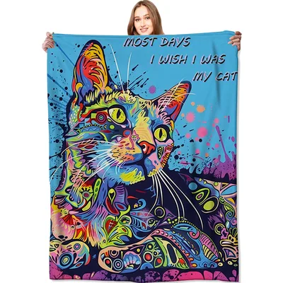 Colorful Cat Painting Blanket: Wish I Was My Cat Art