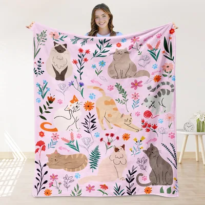 Cats and Flowers Pattern Blanket: Whimsical Feline and Floral Design – Design 2