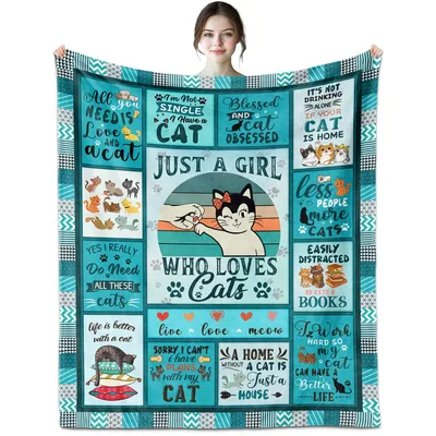 Just a Girl Blanket: Retro Cat Lover Collage Design