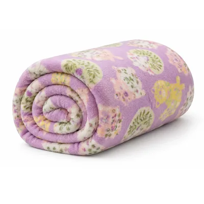 Purple Fancy Cat Pattern Blanket: Whimsical Floral Feline Design