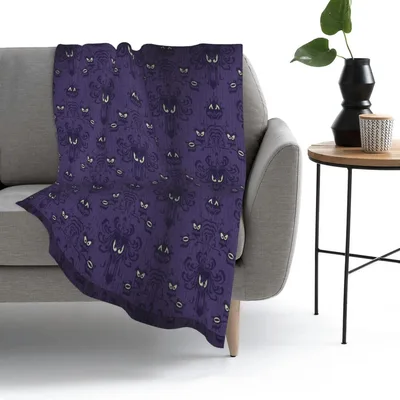 Black Cats Pattern on Purple Blanket for Spooky Cat Lovers