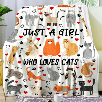 Just a Girl Blanket: Cat Lover Design with Hearts and Paws