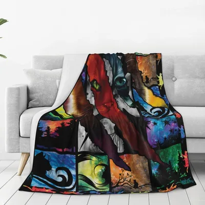 Colorful Patchwork Cat Faces Blanket: Artistic Feline Collage