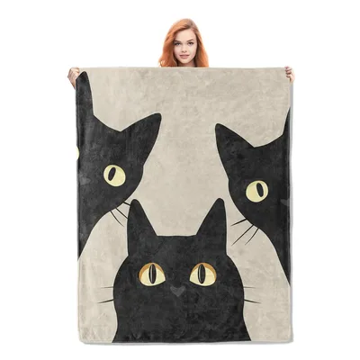 Two Black Cats Close Blanket: Three Feline Faces Peeking Out