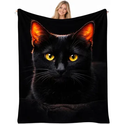 Black Cat Portrait Blanket No. 2 for Feline Fans