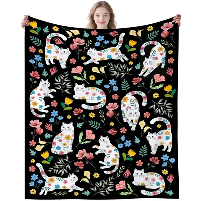 Cats and Flowers Pattern Blanket: Whimsical Feline Floral Design