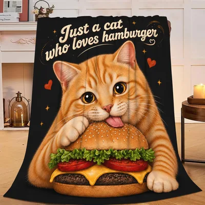 Just a Cat Blanket: Ginger Tabby with Giant Burger Design
