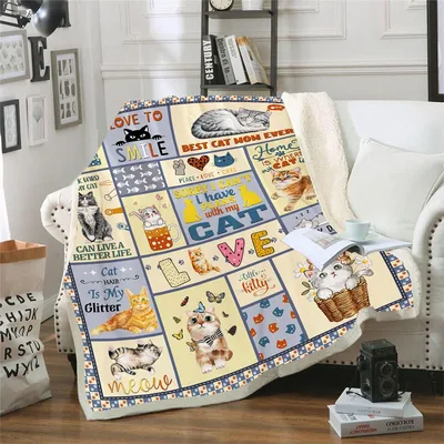 Cat Lover Word Collage Blanket featuring playful cat quotes