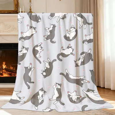 Gray Cat Pattern Blanket: Playful Feline Art for Cozy Days