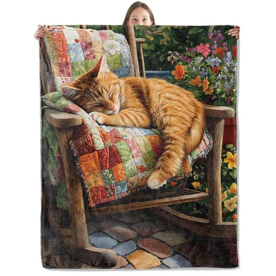 Orange Tabby Cat Sleeping Blanket featuring a napping ginger cat