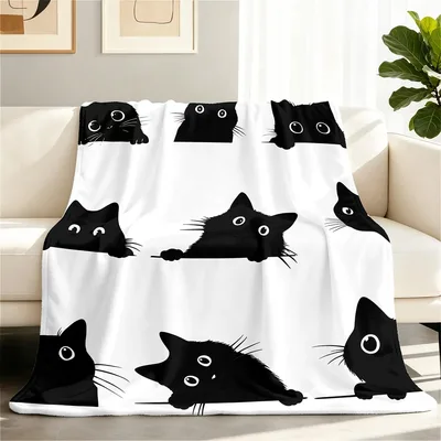 Peeking Black Cats Blanket: Playful Feline Design for Cat Lovers