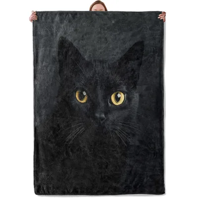 Black Cat Face Portrait Blanket No. 2 for Feline Enthusiasts